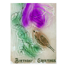 Geburtstags-Grüße Vogel und Blume Postkarte