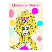 Geburtstags-Party-große Haar-Dame Cartoon Invitati Personalisierte Ankündigung