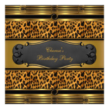 Geburtstags-Party-Leopard-Tier druckt Goldschwarze Individuelle Ankündigungskarte