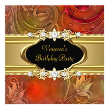 Geburtstags-Party-rotes Goldmit blumenschwarzes Personalisierte Einladungskarten