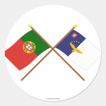 Gekreuzte Flaggen von Portugal und von Azoren Runder Aufkleber