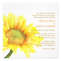 Gelbe Aquarell-Sonnenblume-Blumenhochzeit lädt ein Einladungskarten