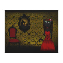 Gelbe gotische Katzen-Mädchen-Leinwand Galerie Faltleinwand