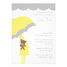 Gelbe Regenschirm-Babyparty-Einladungen