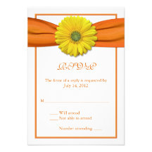 Gelber Gerbera mit orange Band-Antwort-Karte 2 Personalisierte Einladungen