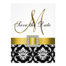 Gelber Schwarz-weißer Damast Save the Date Personalisierte Ankündigungskarte