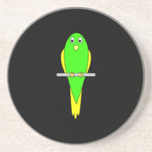 Gelber und grüner Vogel. Parakeet. Schwarzes Bierdeckel