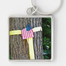 Gelbes Band-runder Baum u. US-Flagge Keychain Schlüsselband
