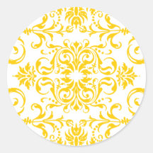 Gelbes Damast-Muster Runde Sticker