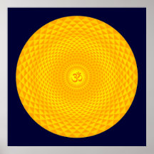 Gelbes goldenes Sun-Lotos-Blumen-Meditationsrad OM Plakatdruck