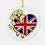 Gelbes Labrador u. Cartoon des Großbritannien-Flag Weihnachtsornament