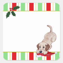 Gelbes Labradorwelpen-u. -Weihnachtsmannmütze-Weih Sticker