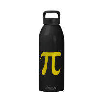 Gelbes PU-Symbol auf schwarzem Hintergrund Wasserflasche