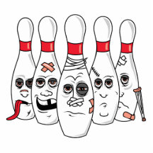 gesprengter oben verletzter BowlingsstiftCartoon Photoskulptur