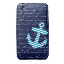 Gestreifter blauer Anker iphone 3 Nautischkasten iPhone 3 Case-Mate Hüllen