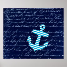 Gestreiftes blaues Ankerkunstnautischplakat