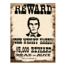 Gewollter John Wesley Hardin Postkarten
