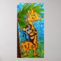 Giraffe and Monkey Nursery Art Posters