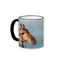 Giraffe trägt Kaffeetassen u. Schalen ein