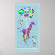 giraffe with balloons posters