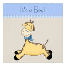 Giraffen-Baby-Dusche Browns blaue Individuelle Einladungen