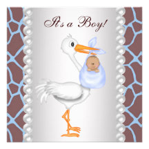 Giraffen-Storch-Baby-Dusche Browns blaue Ankündigungskarten