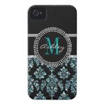 Girly blauer Glitter-Schwarz-Damast personalisiert iPhone 4 Hülle