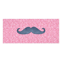 GIRLY BLAUES SCHNURRBART-ROSA-GLITTER-FOTO ANKÜNDIGUNGSKARTE