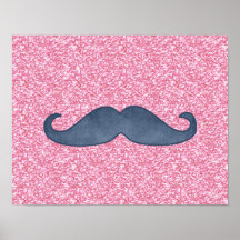 GIRLY BLAUES SCHNURRBART-ROSA-GLITTER-FOTO POSTER