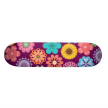 Girly Flower Power Colorful Floral Purple Pattern Skate Board Deck