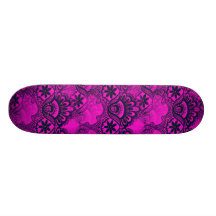 Girly Pink Fuschia Marine-Blau-Damast-Spitze Bedruckte Skateboarddecks