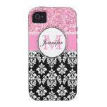 Girly, rosa, Glitter-schwarzer Damast personalisie iPhone 4 Case