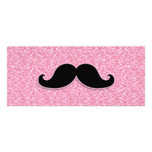 GIRLY SCHWARZER SCHNURRBART-ROSA-GLITTER GEDRUCKT ANKÜNDIGUNGSKARTE