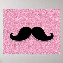 GIRLY SCHWARZER SCHNURRBART-ROSA-GLITTER GEDRUCKT PLAKATE