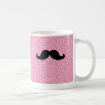 GIRLY SCHWARZER SCHNURRBART-ROSA-GLITTER GEDRUCKT TASSEN