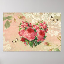 Girly Vintage Rosen-Herz-Collage Poster
