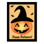 Glückliche Halloween-Kürbis-Hexe-Postkarte