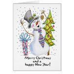 Glückliche Schneemann-Karte - frohe Weihnachten un
