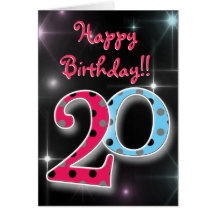 Glücklicher 20. Geburtstagsspaß u. helle Tupfenkar