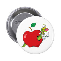 Glücklicher Cartoon-Wurm in Apple Button
