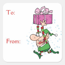 Glücklicher Elf mit Geschenken aufkleber