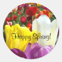 Glücklicher Frühling! Aufkleber bunte Tulpe-Blumen