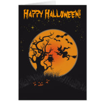 Glücklicher Halloween-Mond und Hexe 2 Karte