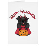 Glücklicher Halloween-Teufel-Mops mit Kürbis karten