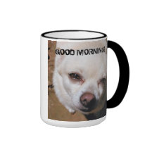 GLÜCKLICHER HUND MORGENS KAFFEE TASSE