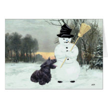 Glücklicher Scottish Terrier u. Schneemann Grußkarten