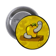 Glücklicher Wurm in gelbem Apple Anstecknadelbutton