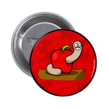 Glücklicher Wurm in rotem Apple Anstecknadelbutton