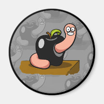 Glücklicher Wurm in schwarzem Apple Magnets