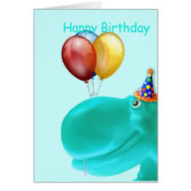 Glückliches Flusspferd-aquamariner Geburtstag Karte